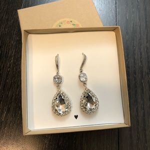 Pave Studded Tear Drop Pendant Earrings